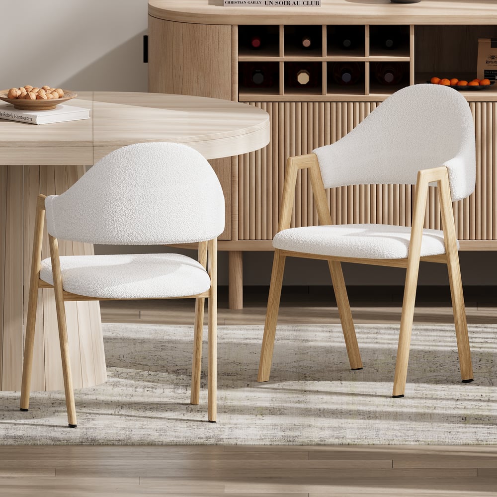 Perguntas e respostas para Cadeiras de jantar estofadas White Boucle, cadeira com encosto curvo, conjunto de 2