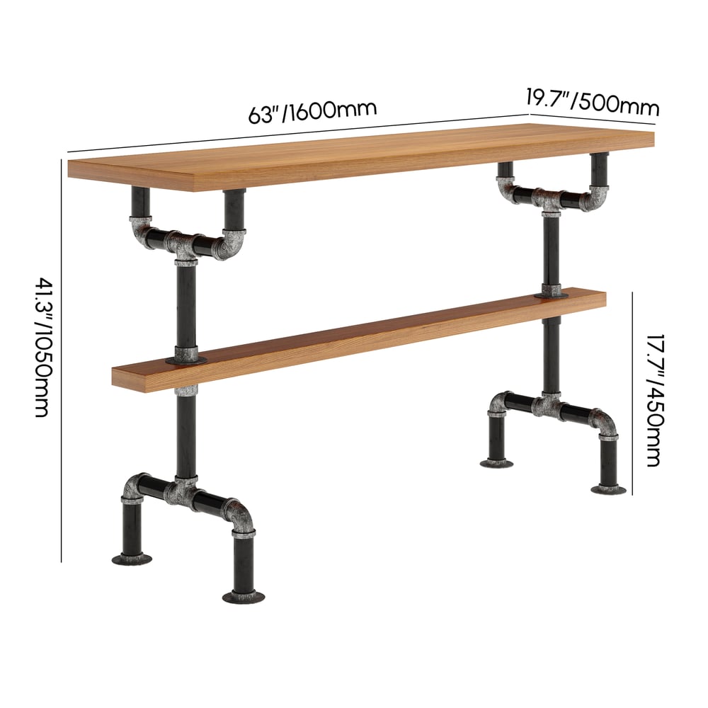 Bar Set 63" Industrial Bar Table with 4 Bar Stools Seats 2-4 People weights dimensions image
