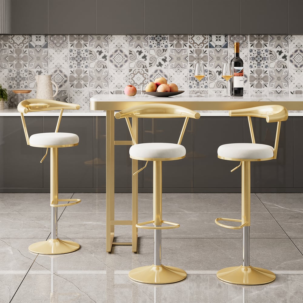 Questions et Réponses pour Tabouret de bar moderne, rembourré en velours, réglable et pivotant, blanc avec repose-pieds