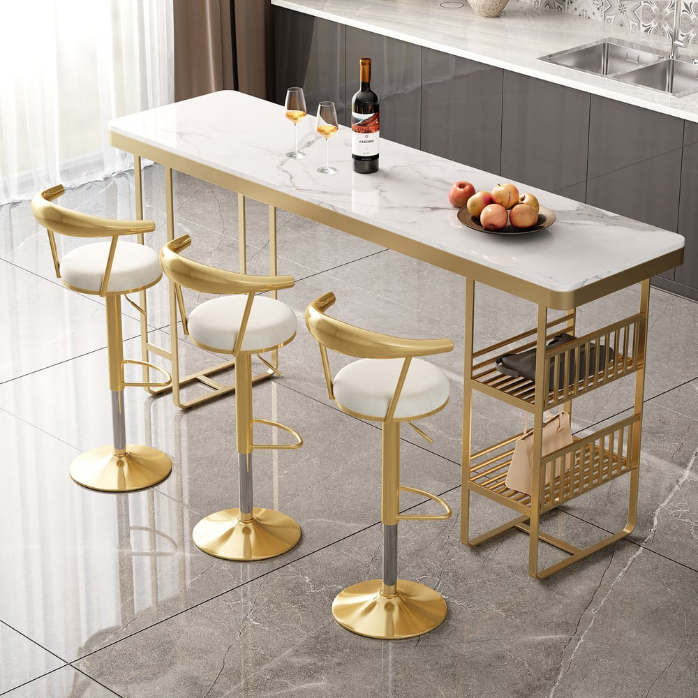 Questions et Réponses pour Tabouret de bar moderne, rembourré en velours, réglable et pivotant, blanc avec repose-pieds