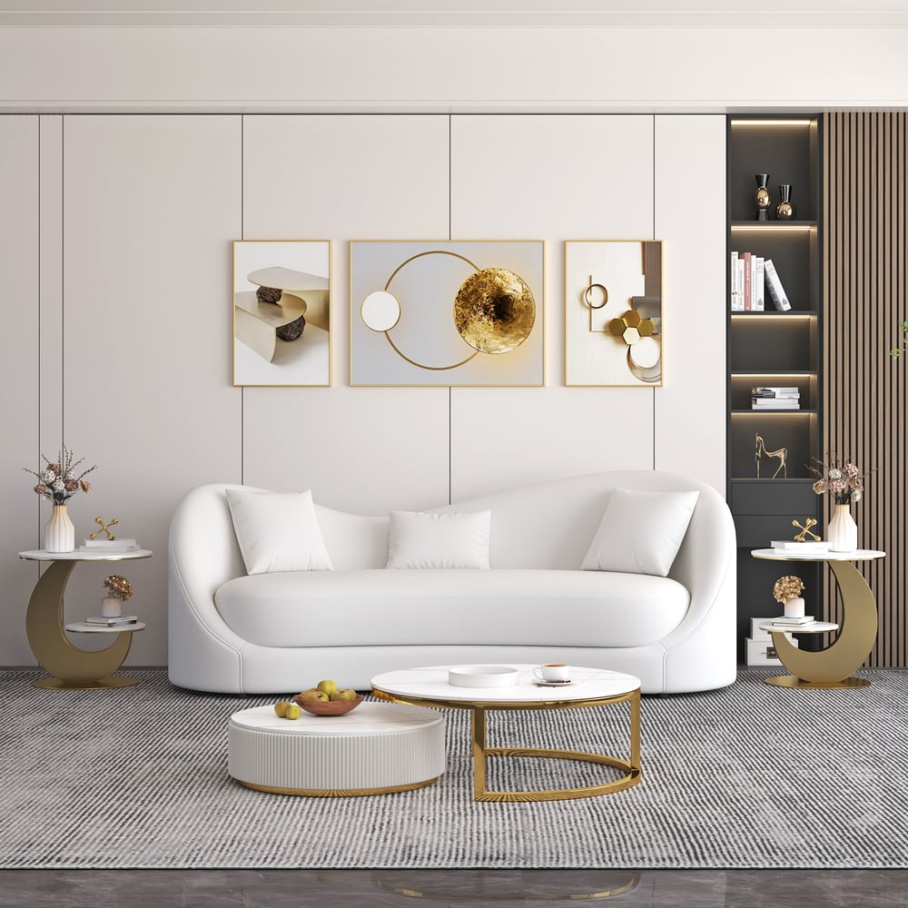 Questions et Réponses pour Table d'appoint ronde en forme de lune dorée à 2 niveaux en pierre frittée de 500 mm