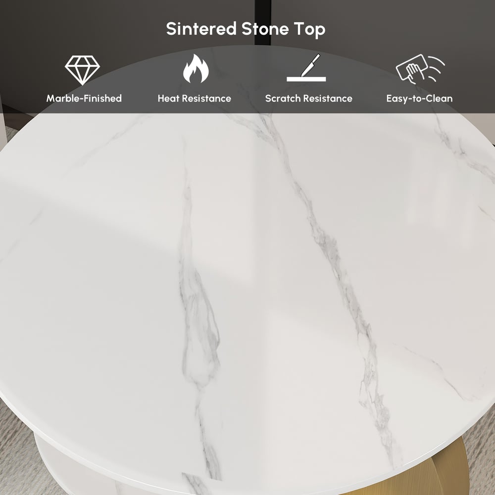 20" Round Sintered Stone 2-Tier Gold Moon-Shaped Side Table highlight image