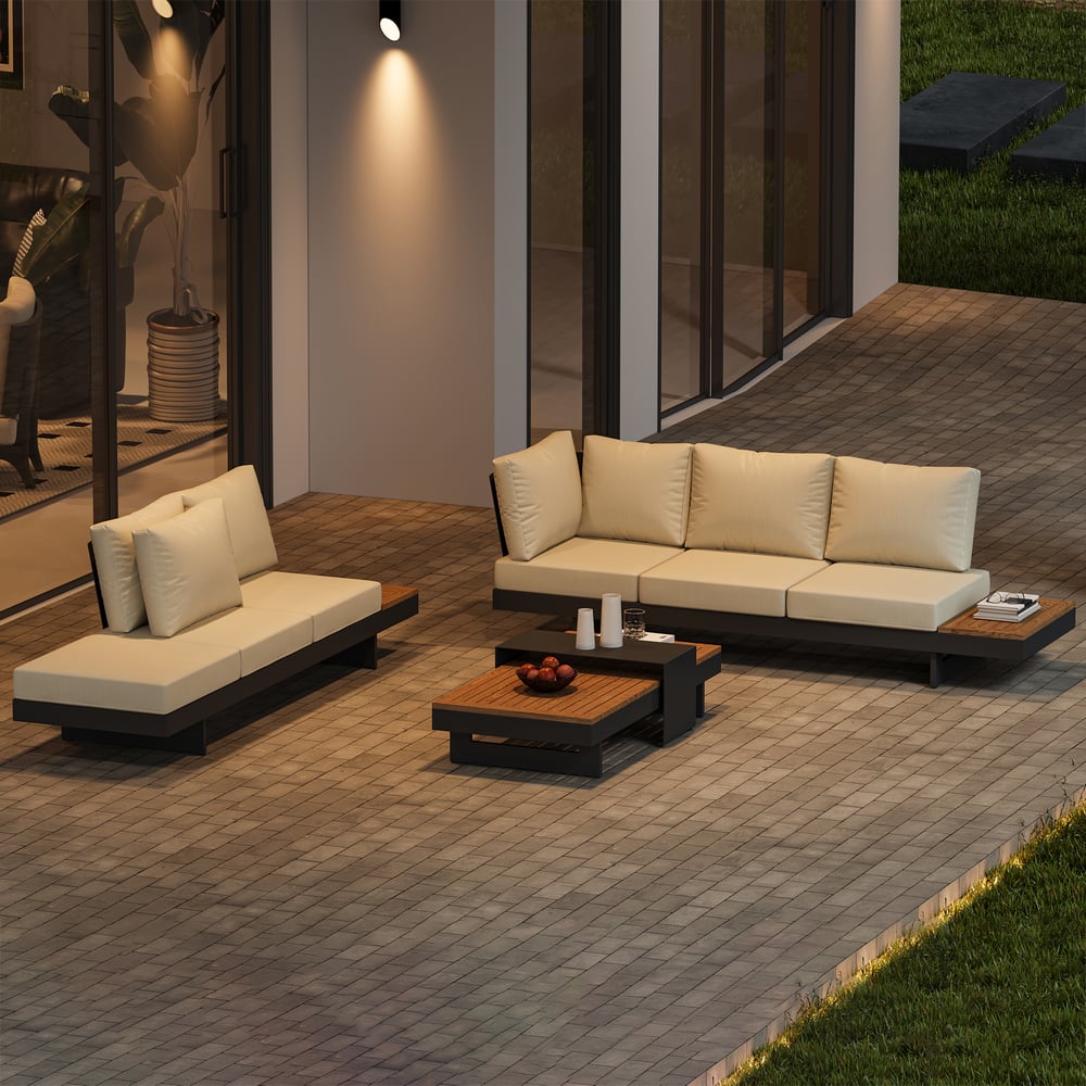 Questions and Answers for Axis 4-Piece Outdoor Teak & Aluminum Modular Sofa Set with Coffee Table for 6 in Ivory