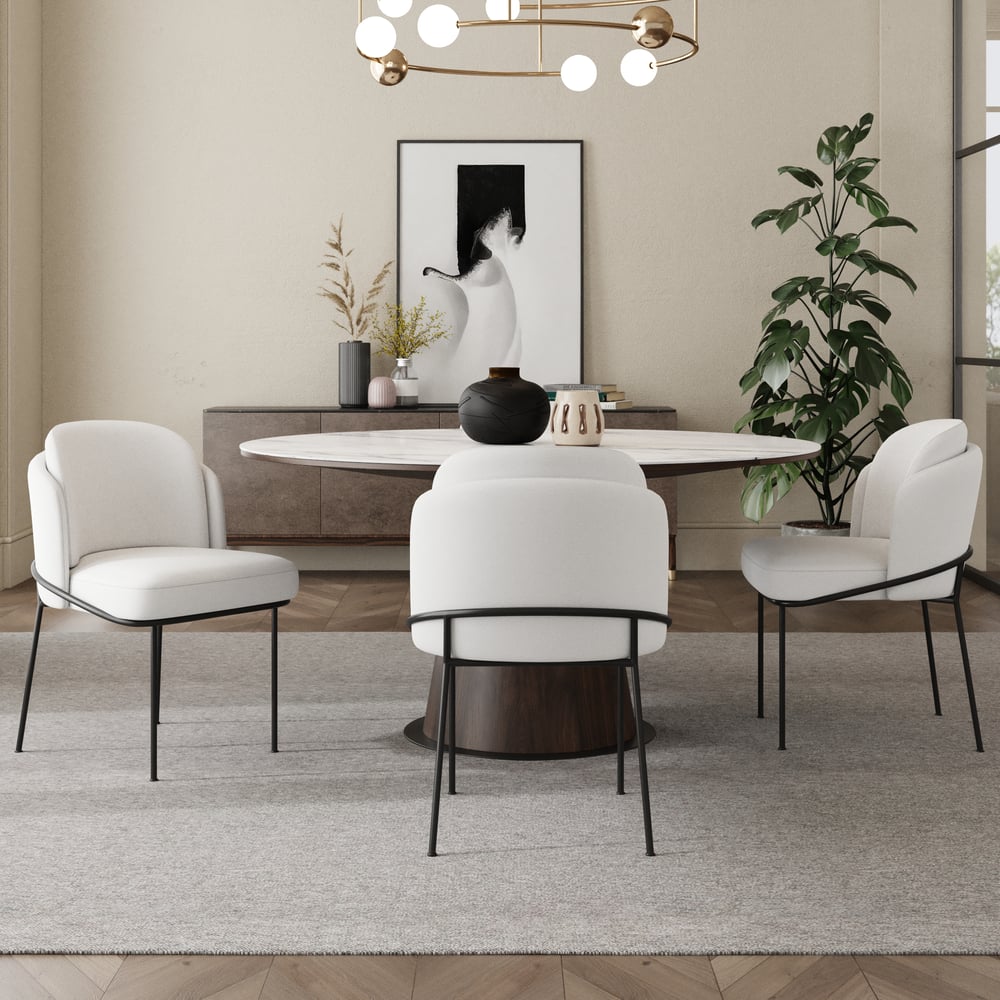 Questions et Réponses pour Chaise de salle à manger blanche Linenic Chaise d'appoint moderne rembourrée en coton et lin en noir