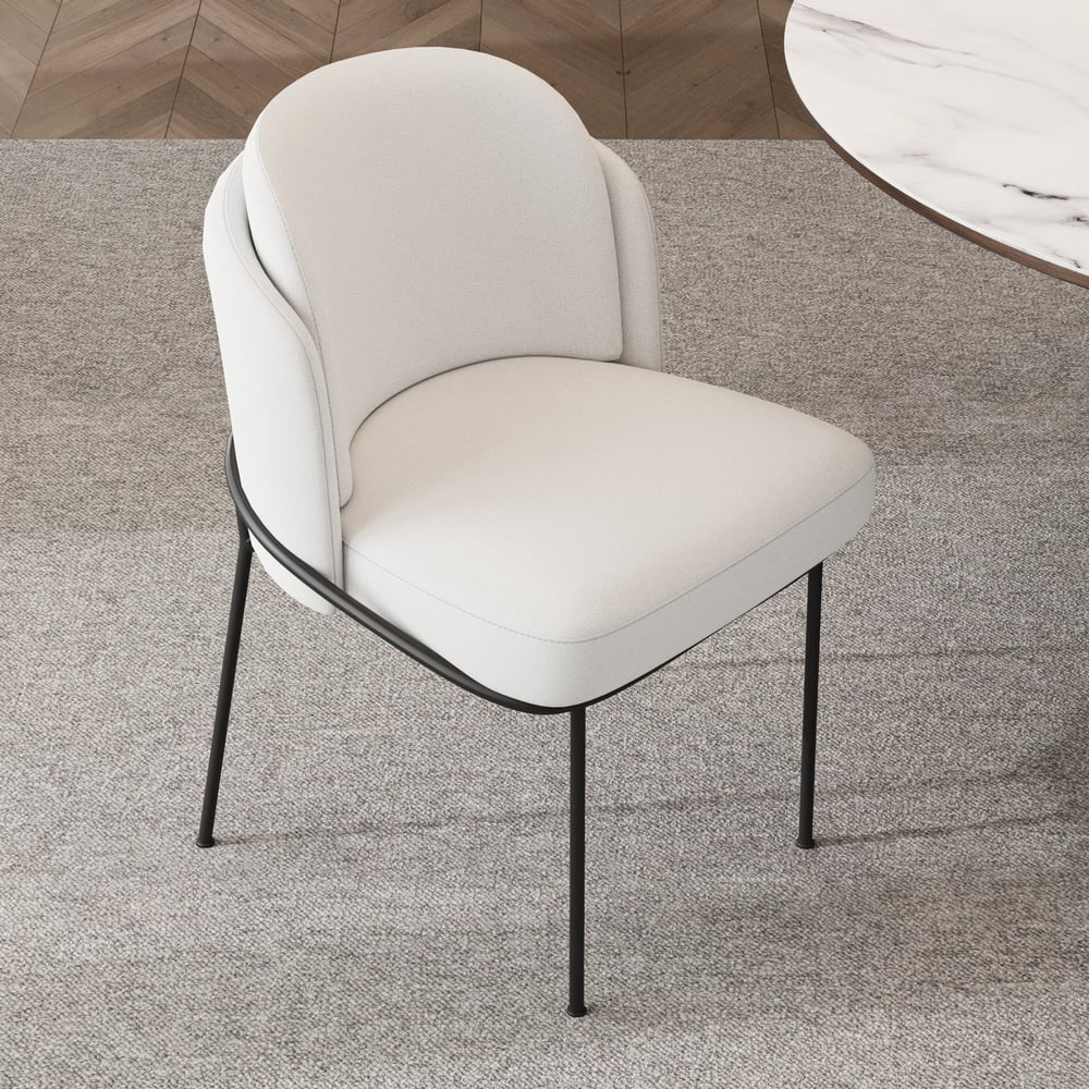 Questions et Réponses pour Chaise de salle à manger blanche Linenic Chaise d'appoint moderne rembourrée en coton et lin en noir