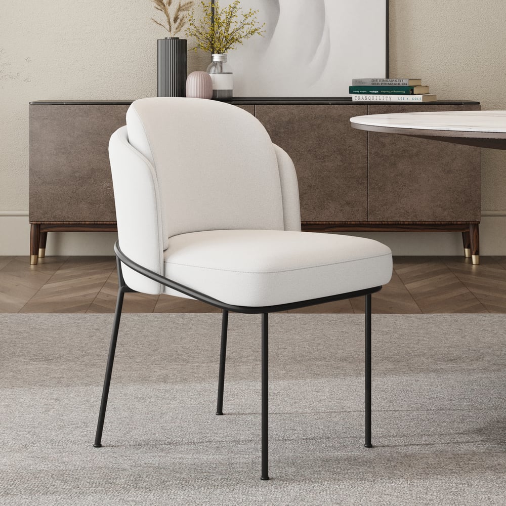 Questions et Réponses pour Chaise de salle à manger blanche Linenic Chaise d'appoint moderne rembourrée en coton et lin en noir
