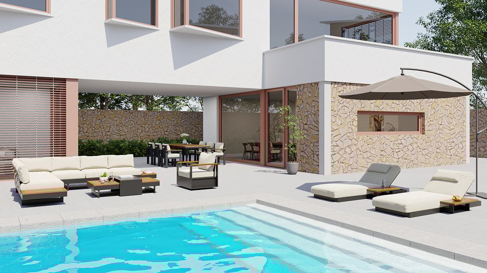 Domande e risposte per Set divano da giardino a 6 posti in alluminio beige e legno di teak con funzione reclinabile