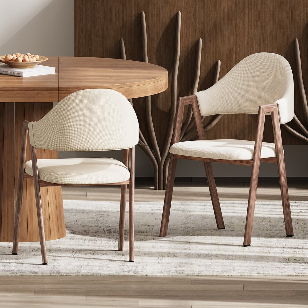 Avis Clients sur Chaise de salle à manger rembourrée en lin blanc chaud, ensemble de 2 chaises à dossier incurvé