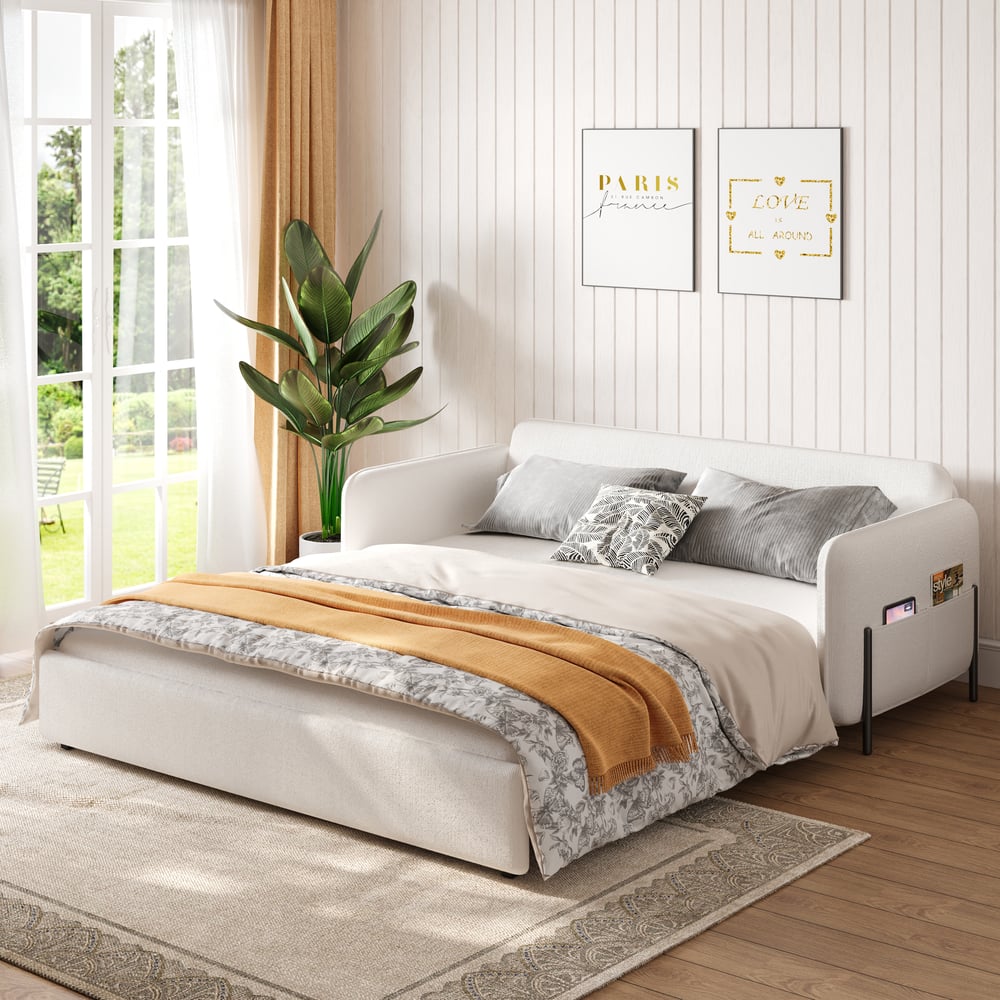 Questions and Answers for 3-seater corduroy sofa bed with pull-out bed and storage in beige