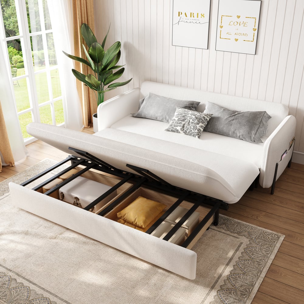 Questions and Answers for 3-seater corduroy sofa bed with pull-out bed and storage in beige
