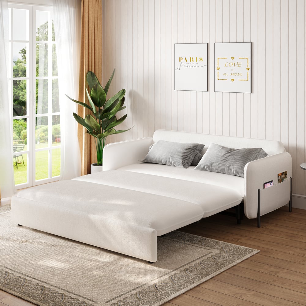 Questions and Answers for 3-seater corduroy sofa bed with pull-out bed and storage in beige