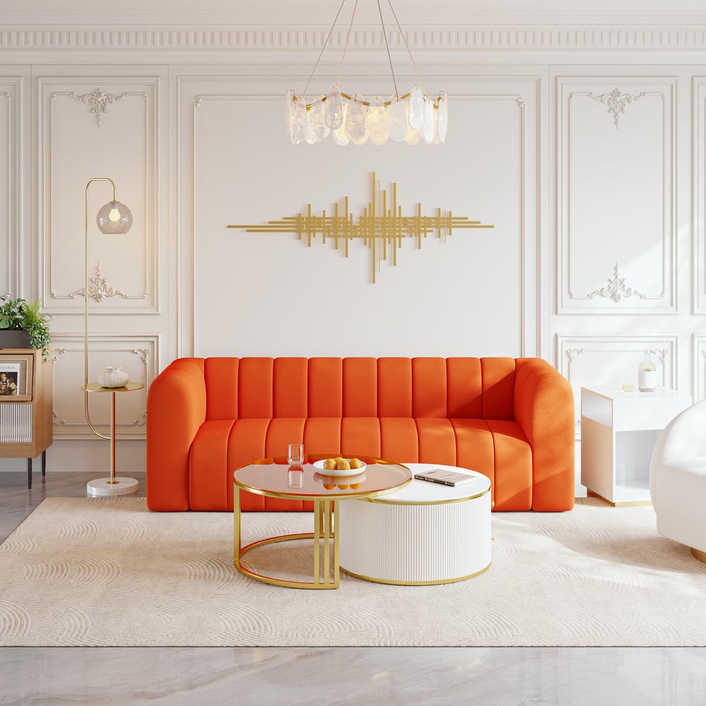 Questions et Réponses pour Canapé rembourré en velours moderne de 2230 mm, canapé 3 places, canapé de luxe, cadre en bois massif