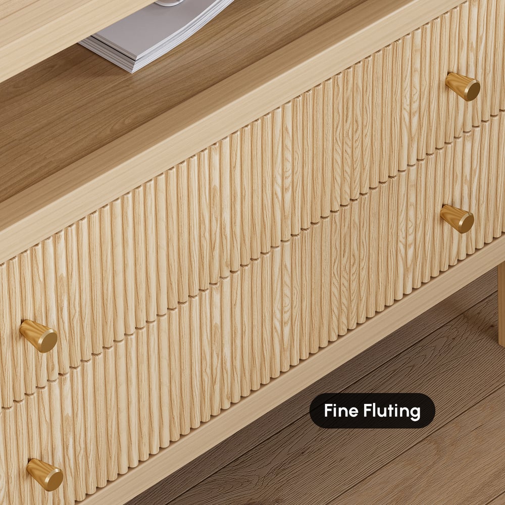 Stria Natural Fluted 6-Drawer Dresser & 2 Wide Nightstands Set Stria Natural Fluted 6-Drawer Dresser & 2 Wide Nightstands Set window image