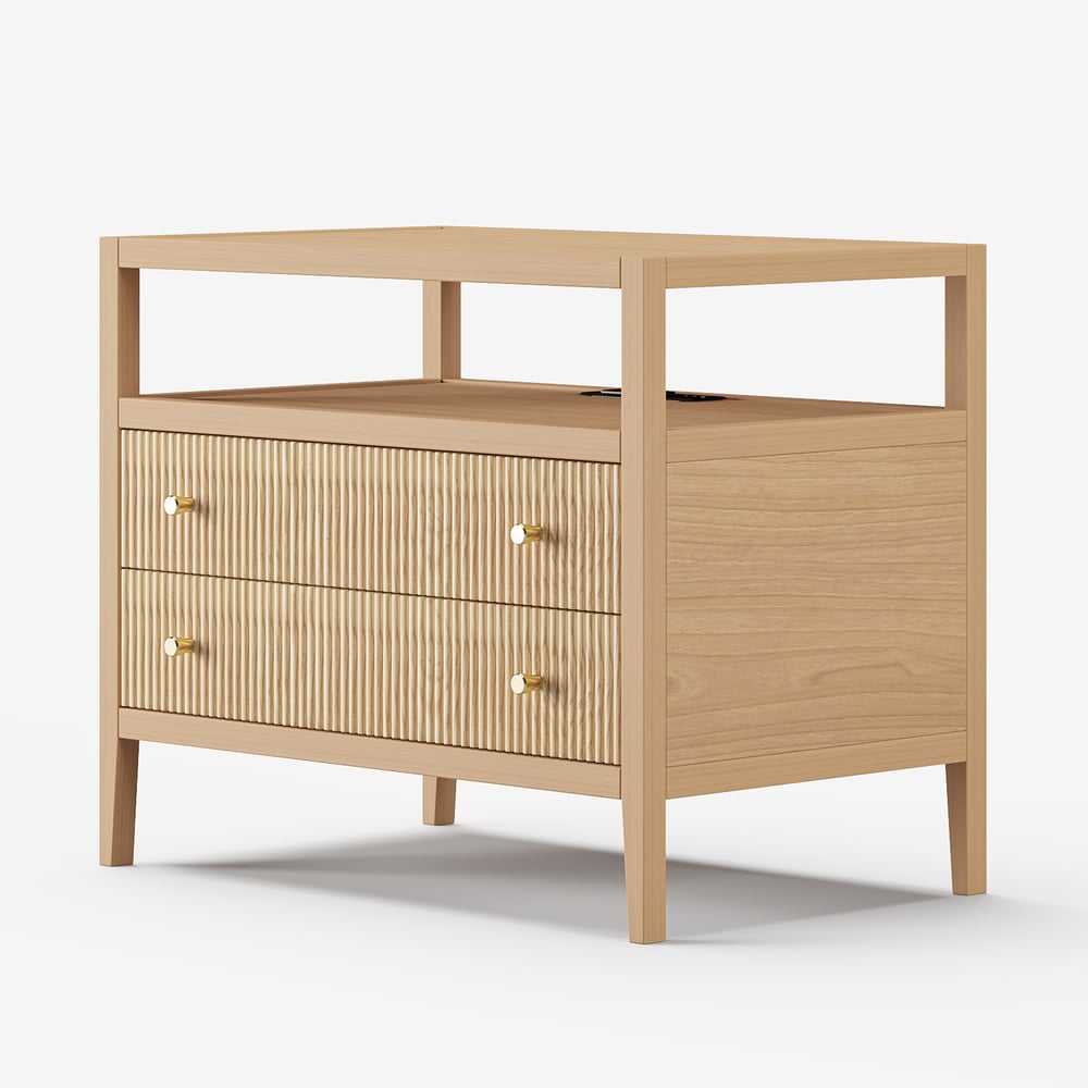 Stria Natural Fluted 6-Drawer Dresser & 2 Wide Nightstands Set Stria Natural Fluted 6-Drawer Dresser & 2 Wide Nightstands Set window image