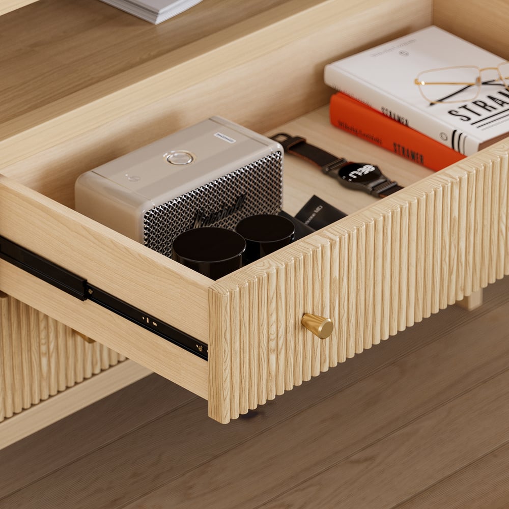 Stria Natural Fluted 6-Drawer Dresser & 2 Wide Nightstands Set Stria Natural Fluted 6-Drawer Dresser & 2 Wide Nightstands Set window image