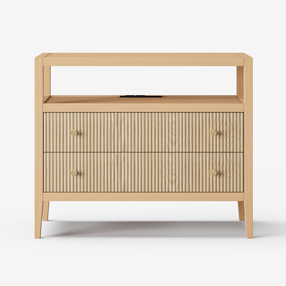 Stria Natural Fluted 6-Drawer Dresser & 2 Wide Nightstands Set Stria Natural Fluted 6-Drawer Dresser & 2 Wide Nightstands Set window image