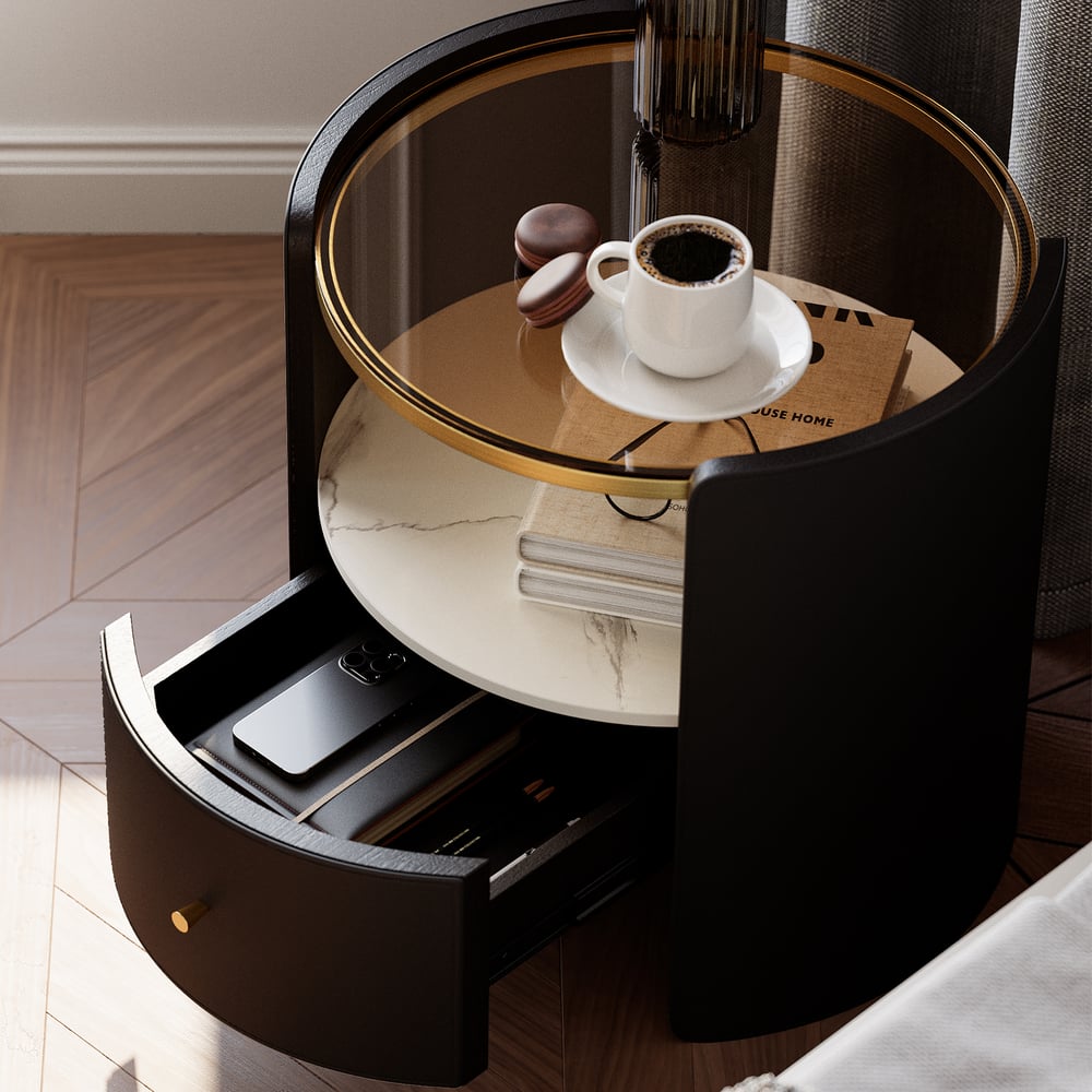 Customer Reviews for Leather & Sintered Stone Round Nightstand with Glass Top