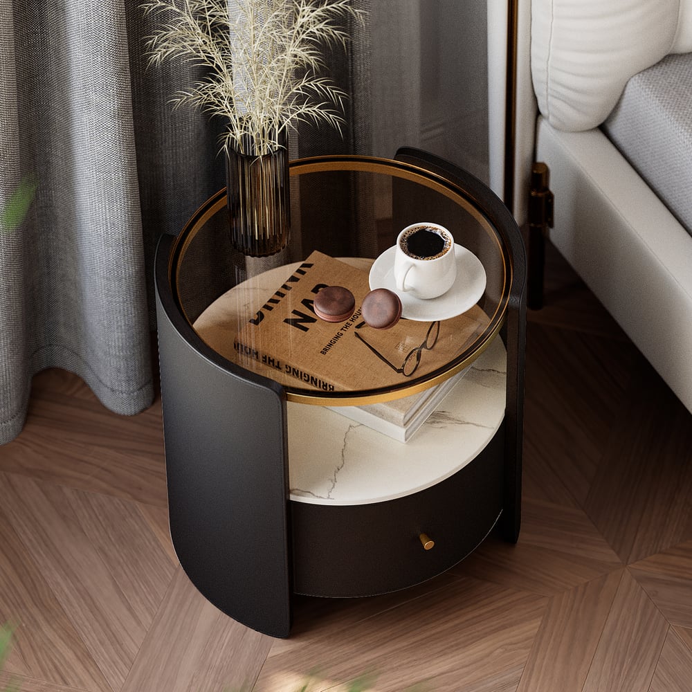 Customer Reviews for Leather & Sintered Stone Round Nightstand with Glass Top