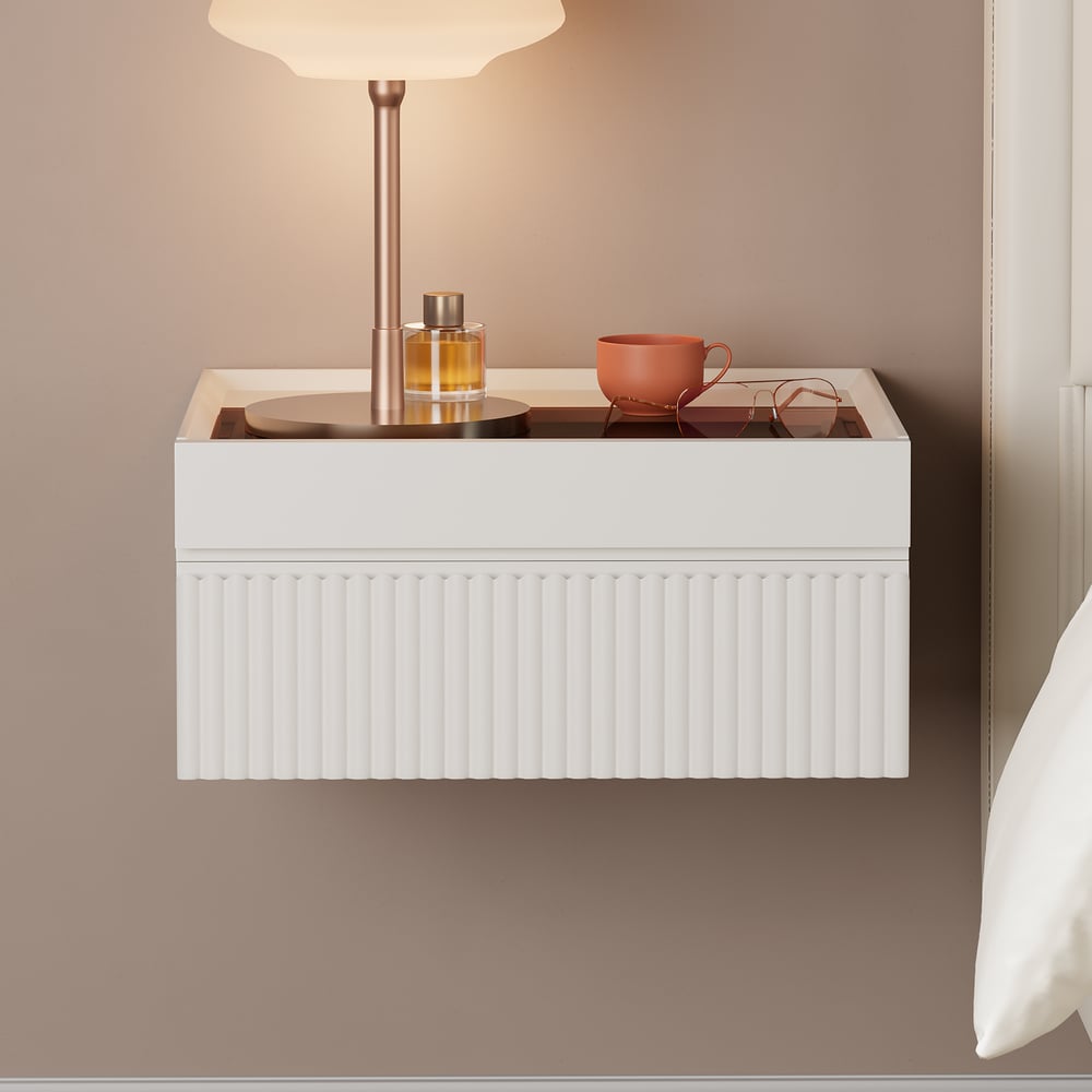 Customer Reviews for Floating White Nightstand with Glass Top & Jewelry Storage Bedside Table Set of 2