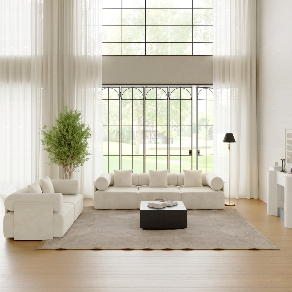 Pytania i odpowiedzi dla Serene 74,8 „Nowoczesna 2-częściowa modułowa sofa 2-osobowa biała szenilowa aksamitna