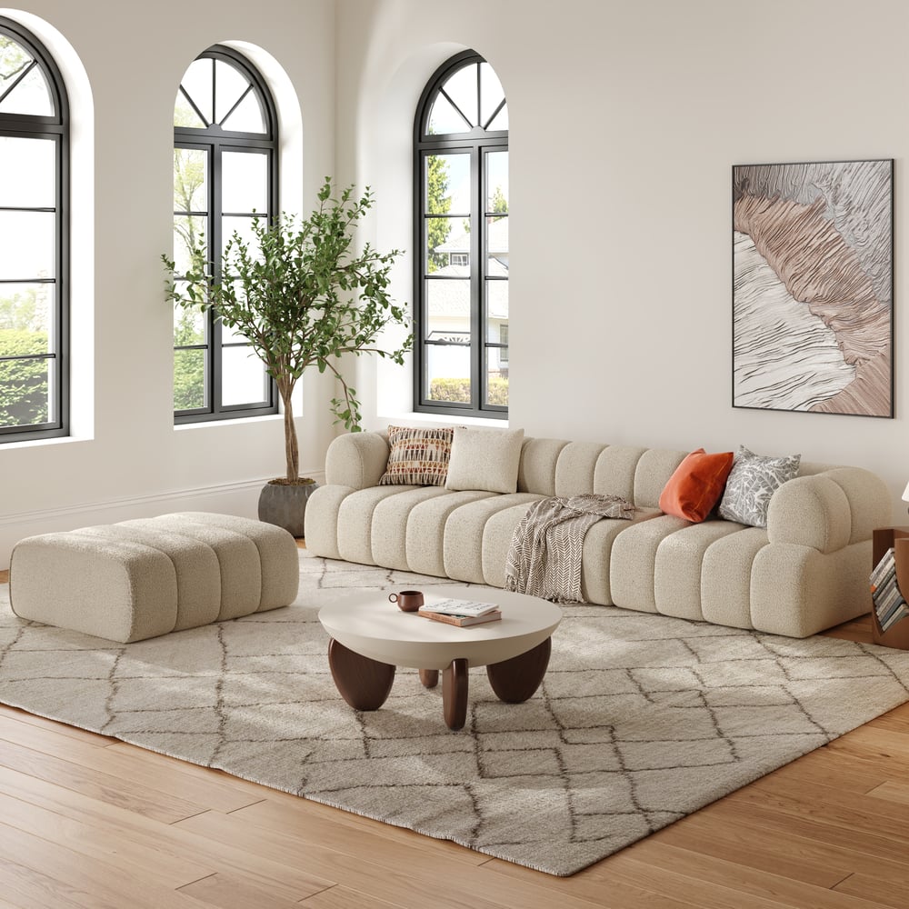 Recensioni dei clienti per Divano componibile in ciniglia a 4 pezzi Nimbus 123" con pouf