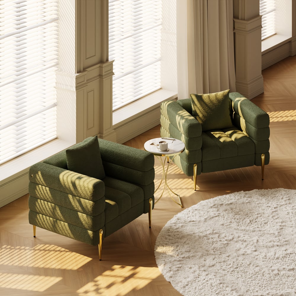 Questions and Answers for Aurora Boucle Upholstered Accent Chair in Gold Finish