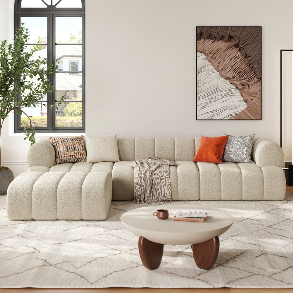 Recensioni dei clienti per Divano componibile in ciniglia a 4 pezzi Nimbus 123" con pouf