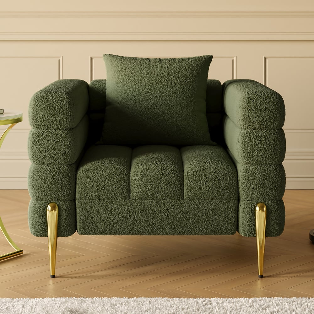 Questions and Answers for Aurora Boucle Upholstered Accent Chair in Gold Finish