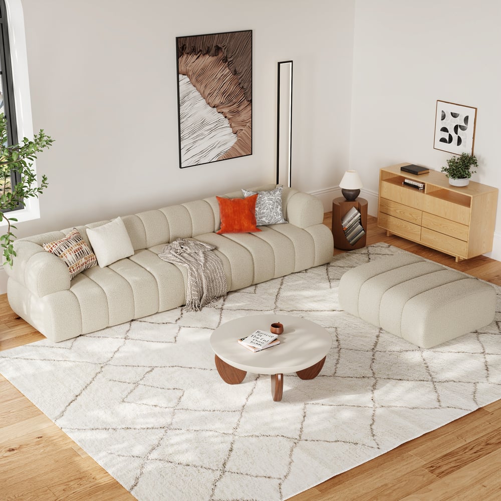 Recensioni dei clienti per Divano componibile in ciniglia a 4 pezzi Nimbus 123" con pouf