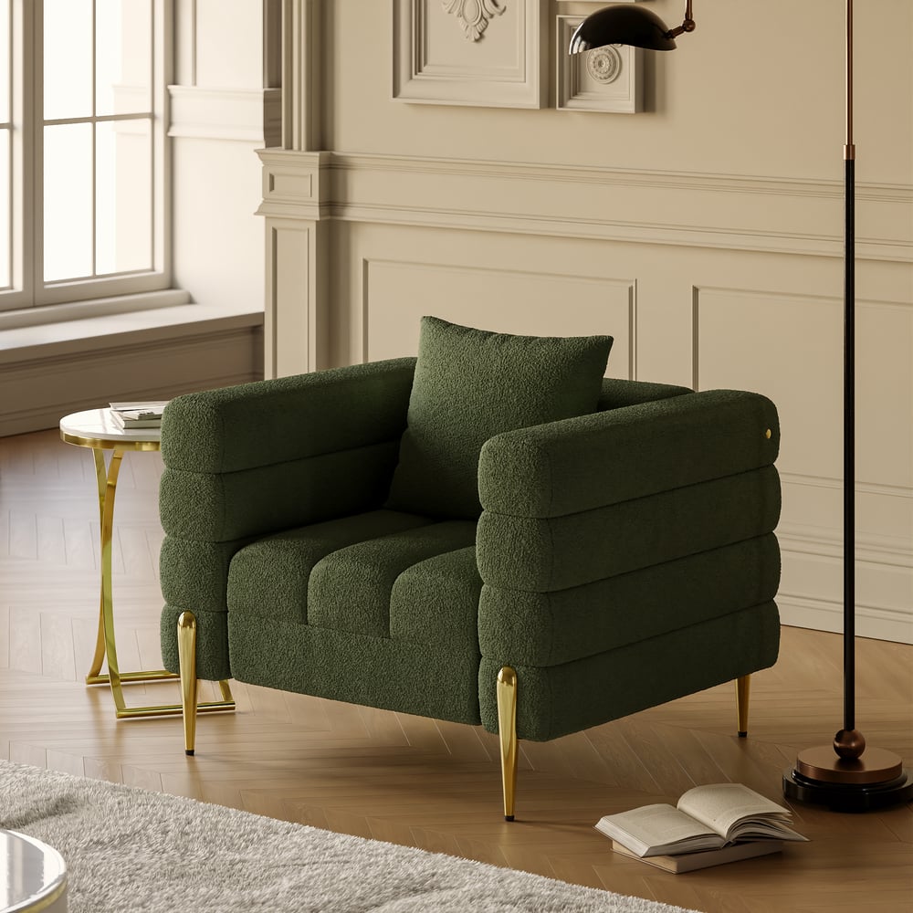 Questions et Réponses pour Fauteuil d'appoint rembourré Aurora Boucle au fini doré, ensemble de 2