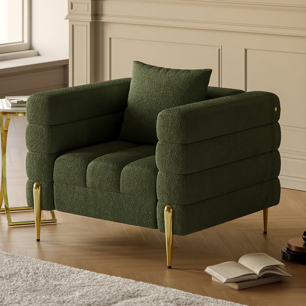 Questions and Answers for Aurora Boucle Upholstered Accent Chair in Gold Finish