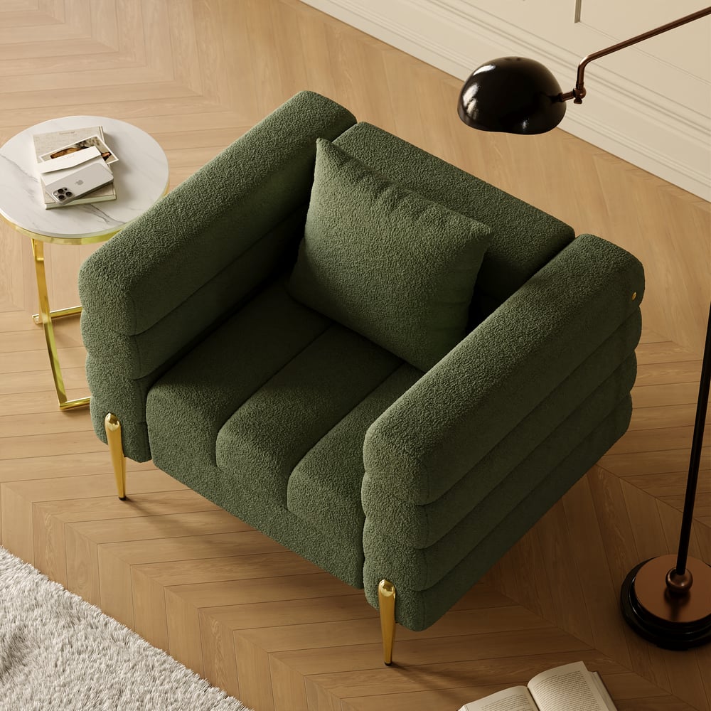 Questions and Answers for Aurora Boucle Upholstered Accent Chair in Gold Finish