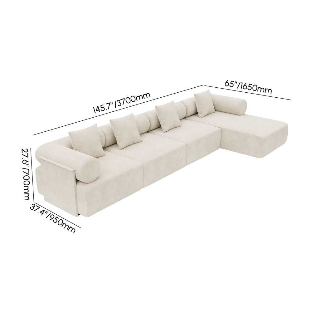 Serene 146" 4-Piece Modular Chenille Velvet L-Shaped Sectional Chaise Sofa weights dimensions image