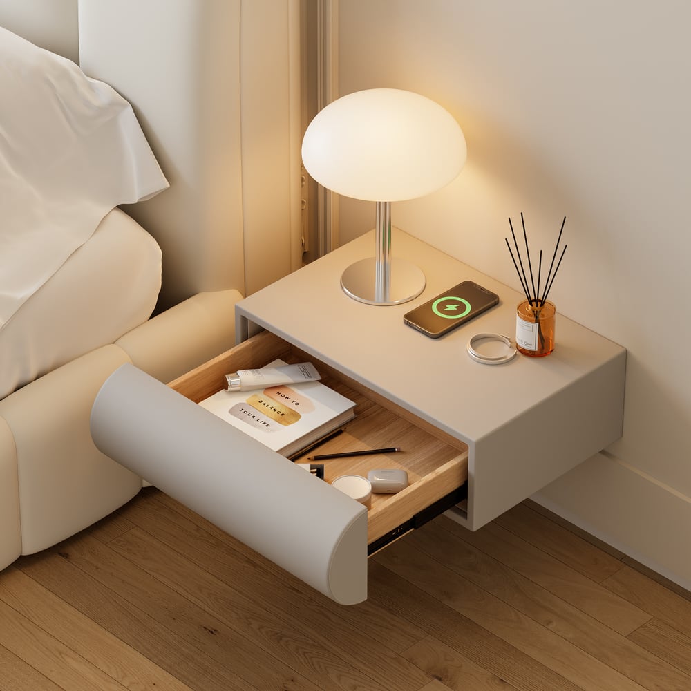 Avis Clients sur Table de chevet élégante flottante en cuir Humply avec tiroir