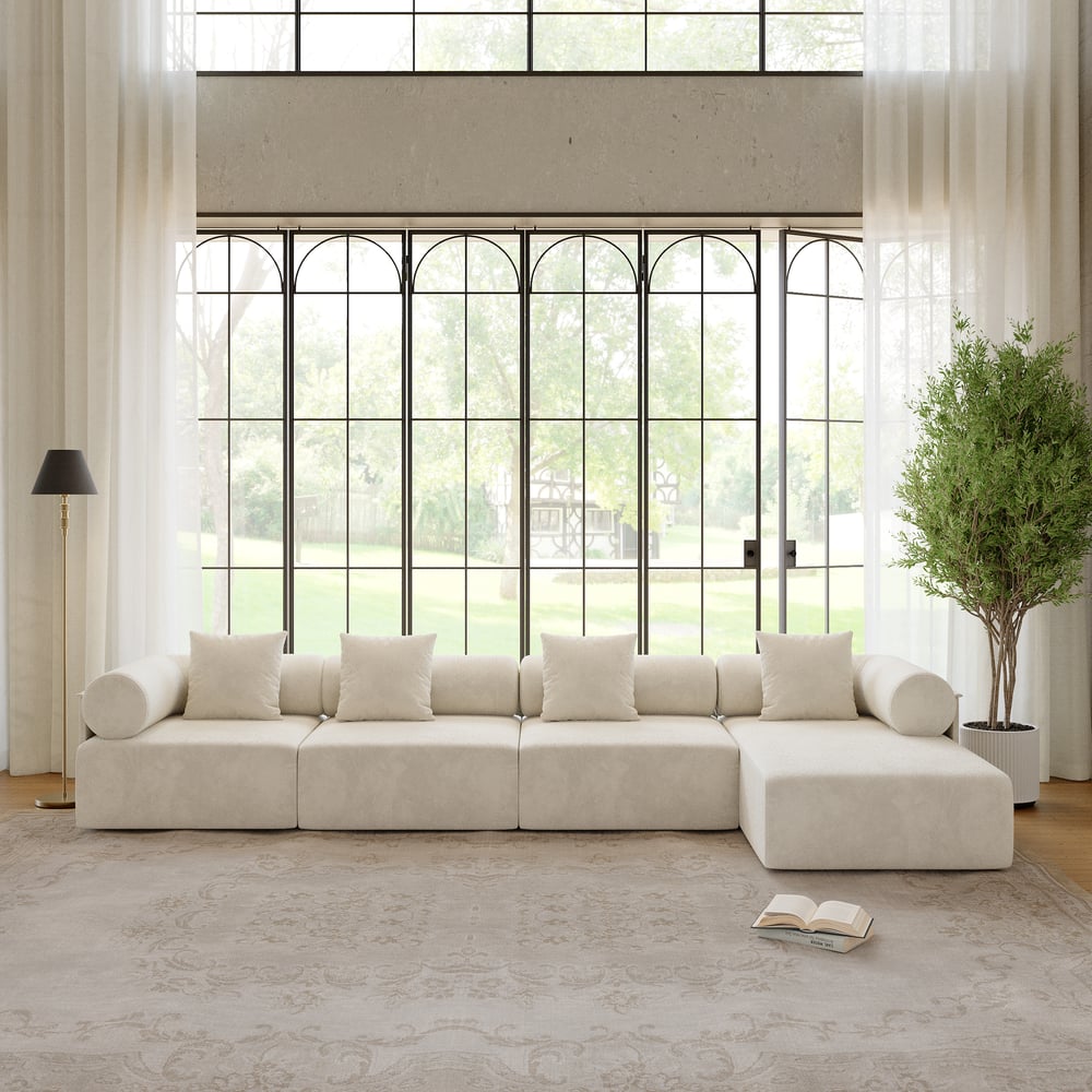 Klantrecensies voor Serene 3700 mm 4-delige modulaire chenillefluwelen L-vormige sectionele chaise sofa