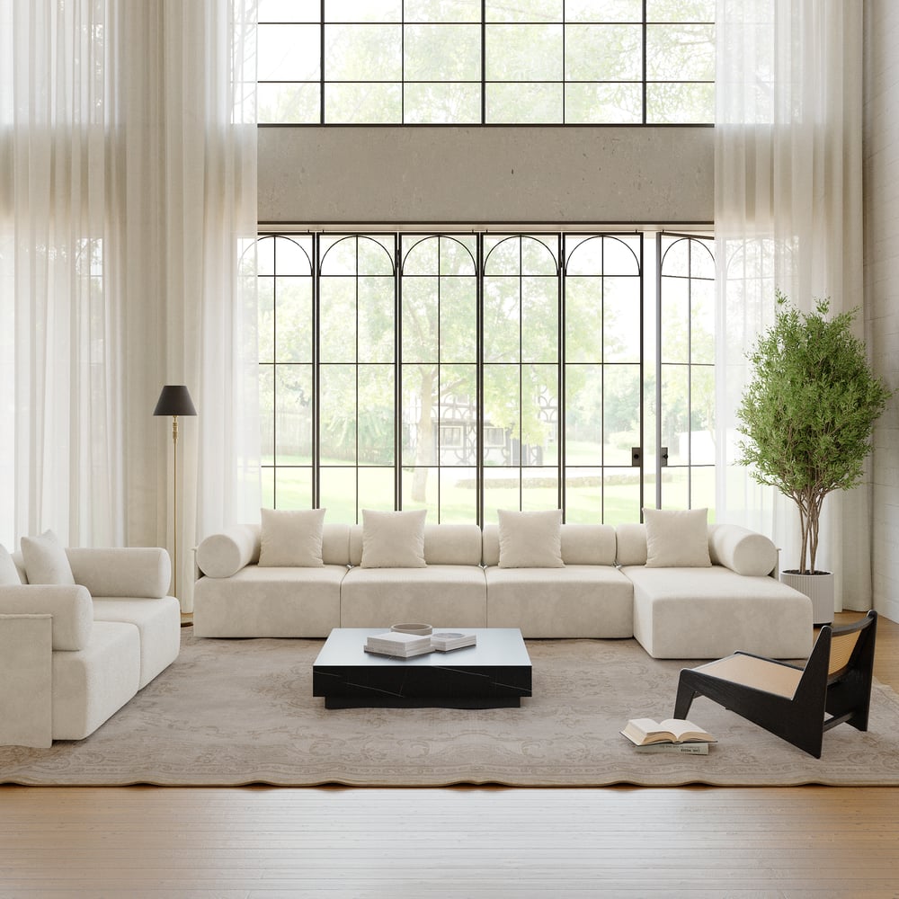 Klantrecensies voor Serene 3700 mm 4-delige modulaire chenillefluwelen L-vormige sectionele chaise sofa