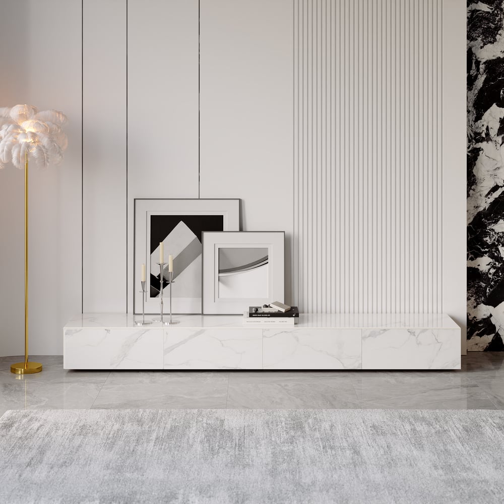 Questions et Réponses pour Meuble TV en pierre frittée 2000 mm avec 4 tiroirs