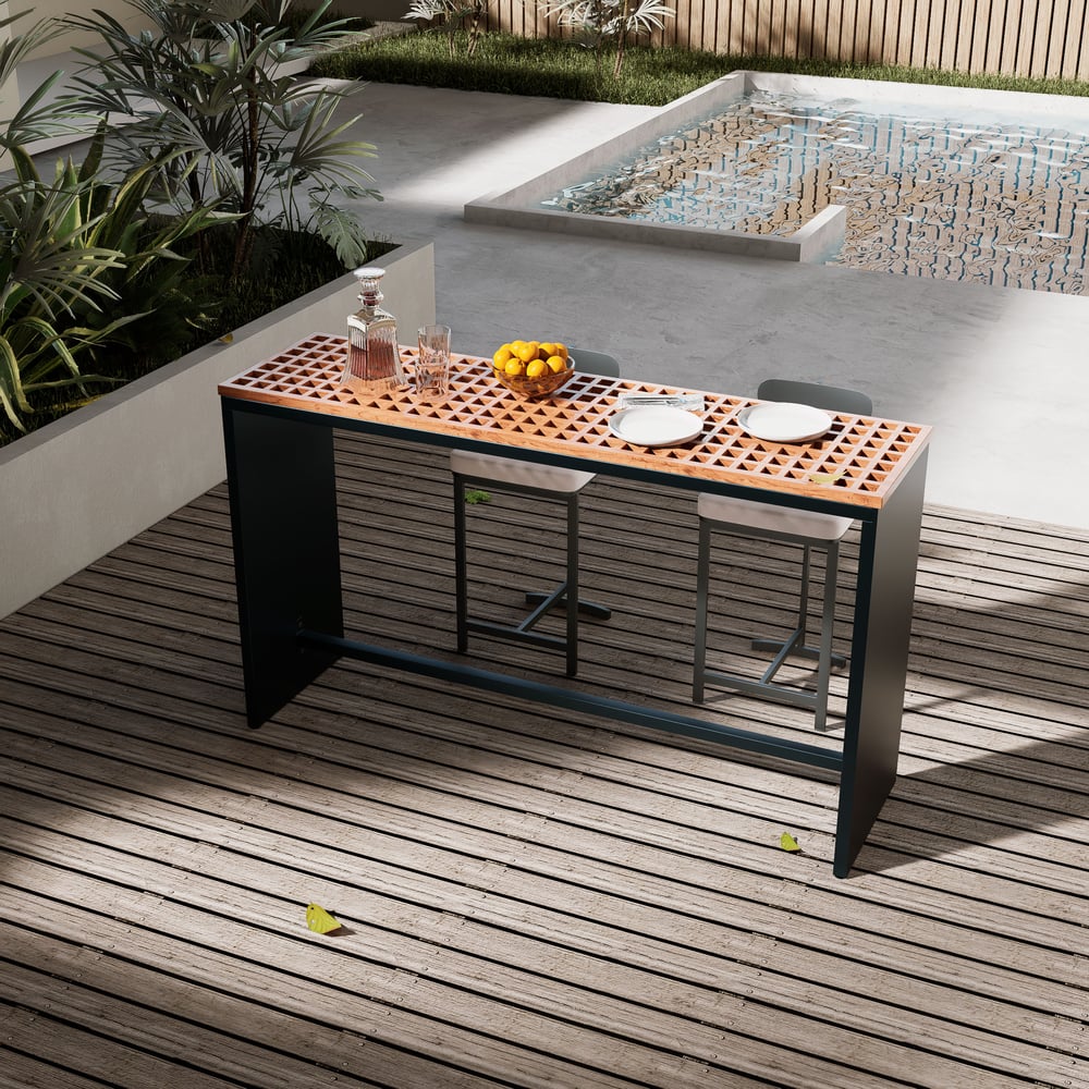 Questions et Réponses pour Table à manger rectangulaire creuse en teck de 70,9 po pour extérieur et terrasse