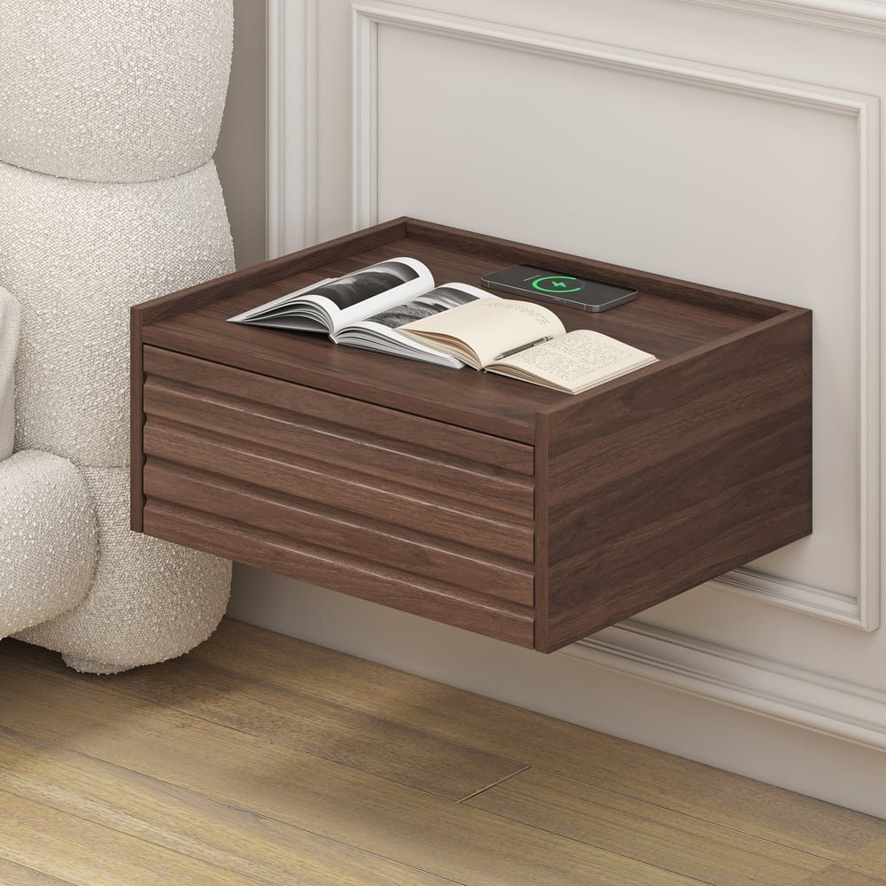 Pytania i odpowiedzi dla Pływający drewniany stolik nocny z oświetleniem i stacją ładującą