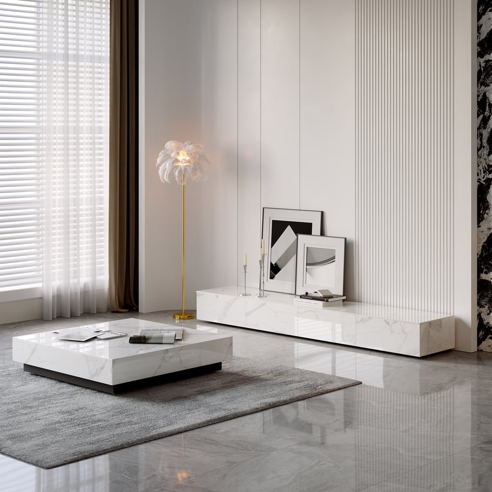 Questions et Réponses pour Meuble TV en pierre frittée 2000 mm avec 4 tiroirs