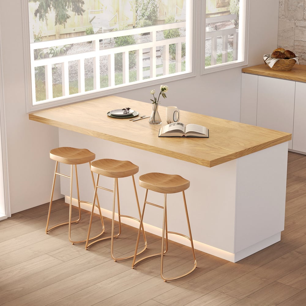 Avis Clients sur Îlot de cuisine de style japonais en bois naturel et blanc 1830 mm avec éclairage