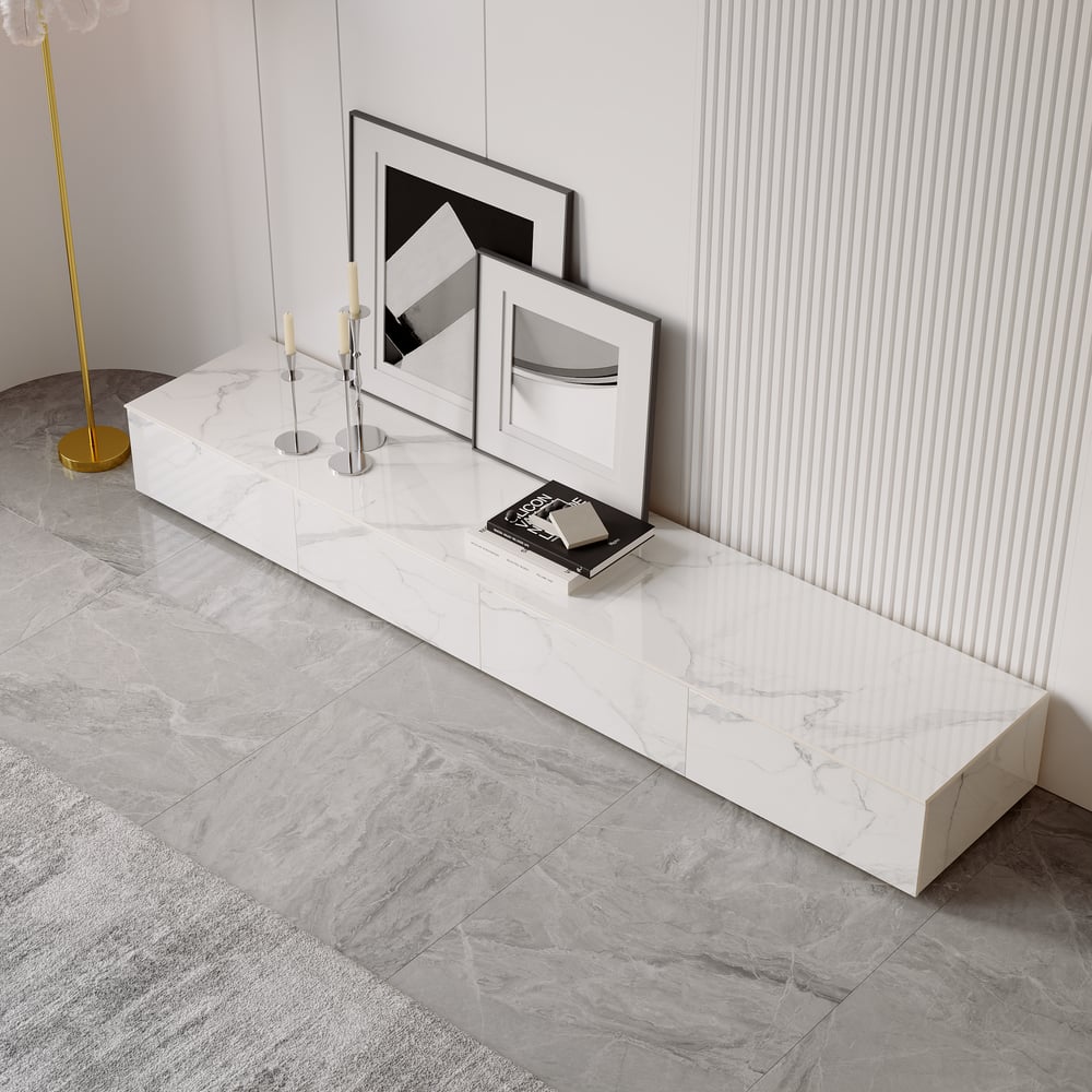 Questions et Réponses pour Meuble TV en pierre frittée 2000 mm avec 4 tiroirs