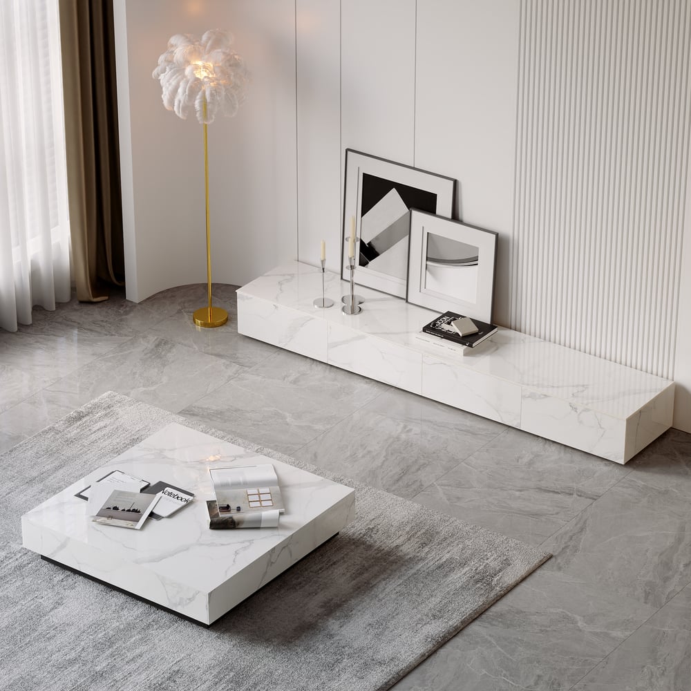 Perguntas e respostas para Suporte de TV de pedra sinterizada de 79" com 4 gavetas