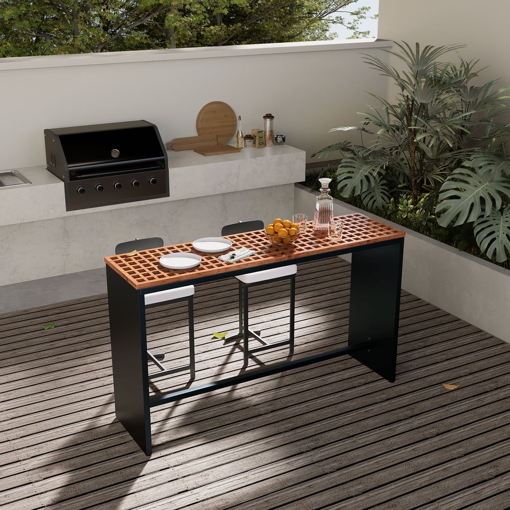 Questions et Réponses pour Table à manger rectangulaire creuse en teck de 70,9 po pour extérieur et terrasse