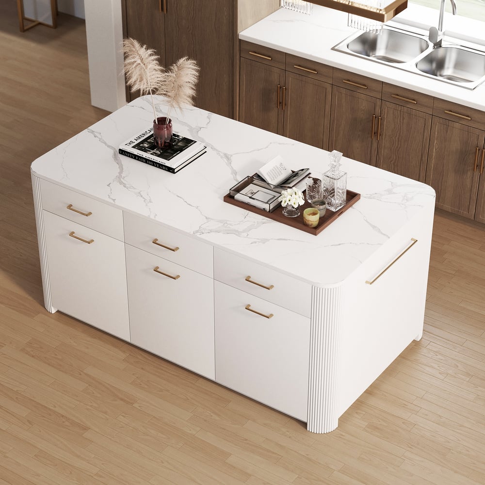 Questions and Answers for 1800mm Modern Sintered Stone Kitchen Island with Adjustable Storage & Towel Rack