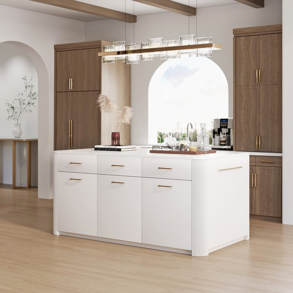 Questions and Answers for 1800mm Modern Sintered Stone Kitchen Island with Adjustable Storage & Towel Rack