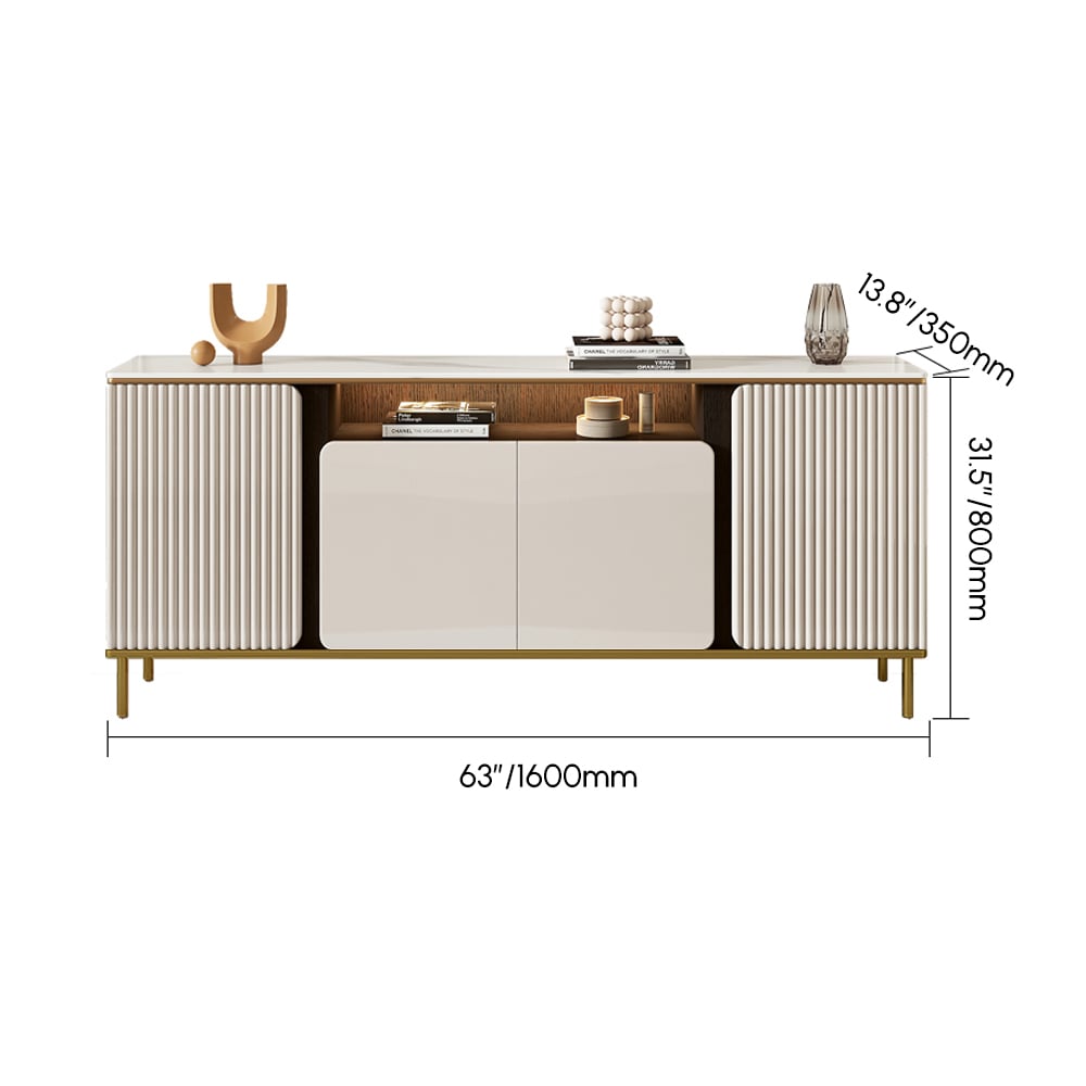 63" Sintered Stone Top Tall Beige TV Stand with 4 Doors & 5 Shelves weights dimensions image