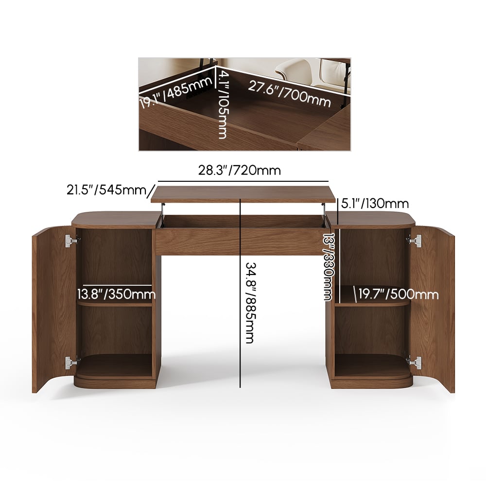 Modern Walnut Standing Writing Desk with 2 Doors & Ample Storage Office Desk (59.8" ) weights dimensions image