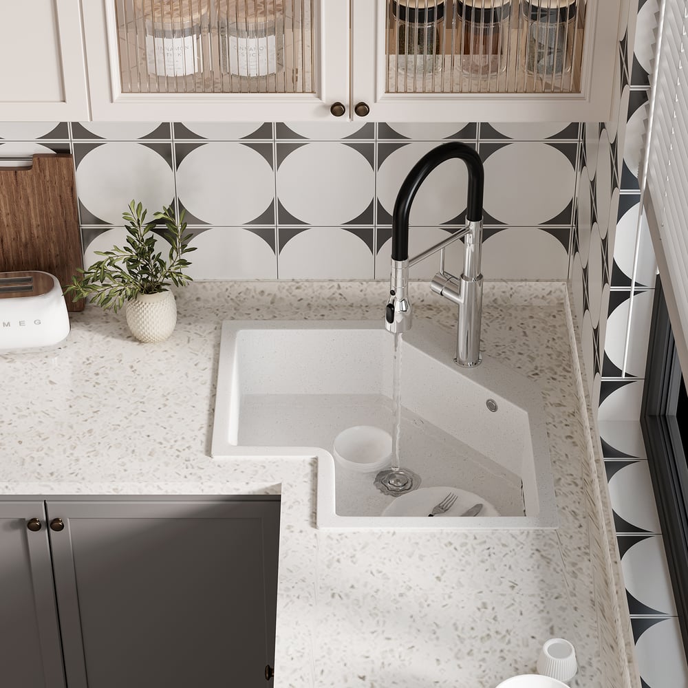 Klantrecensies voor Drop In Corner Onregelmatige Keukenspoelbak Wit 640 mm Kwarts