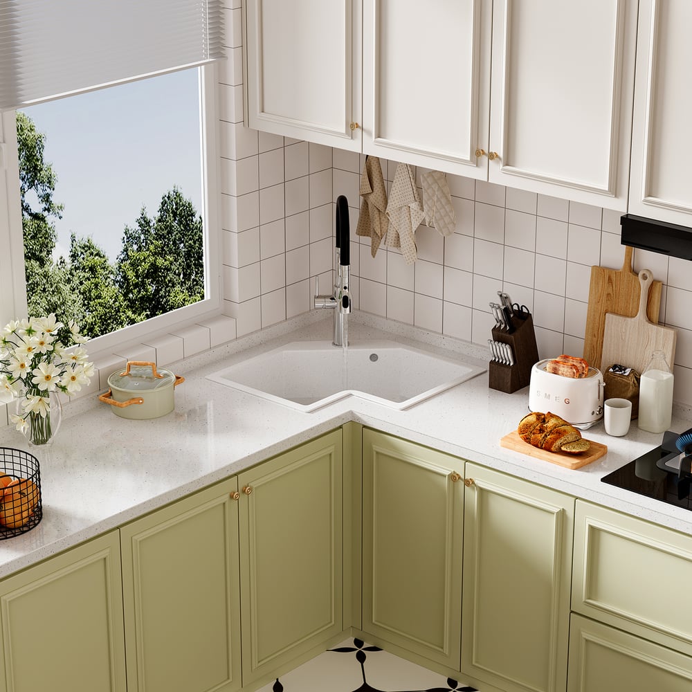 Klantrecensies voor Drop In Corner Onregelmatige Keukenspoelbak Wit 640 mm Kwarts